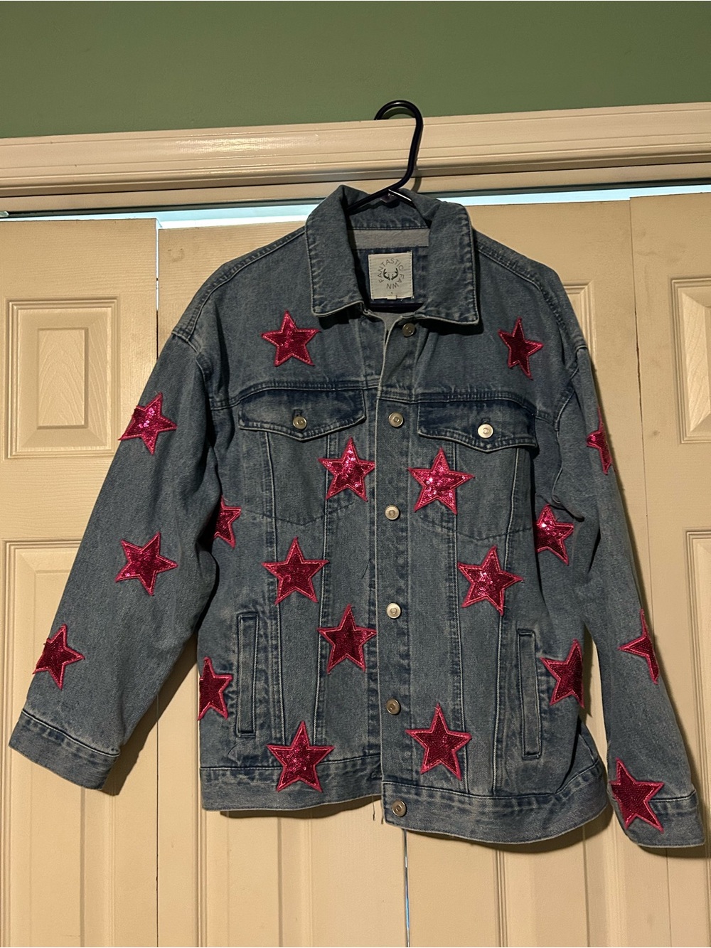 Women’s Denim Jacket with Pink Star Patches